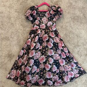 Ivy City Co Black Dress with Pink Floral Pattern